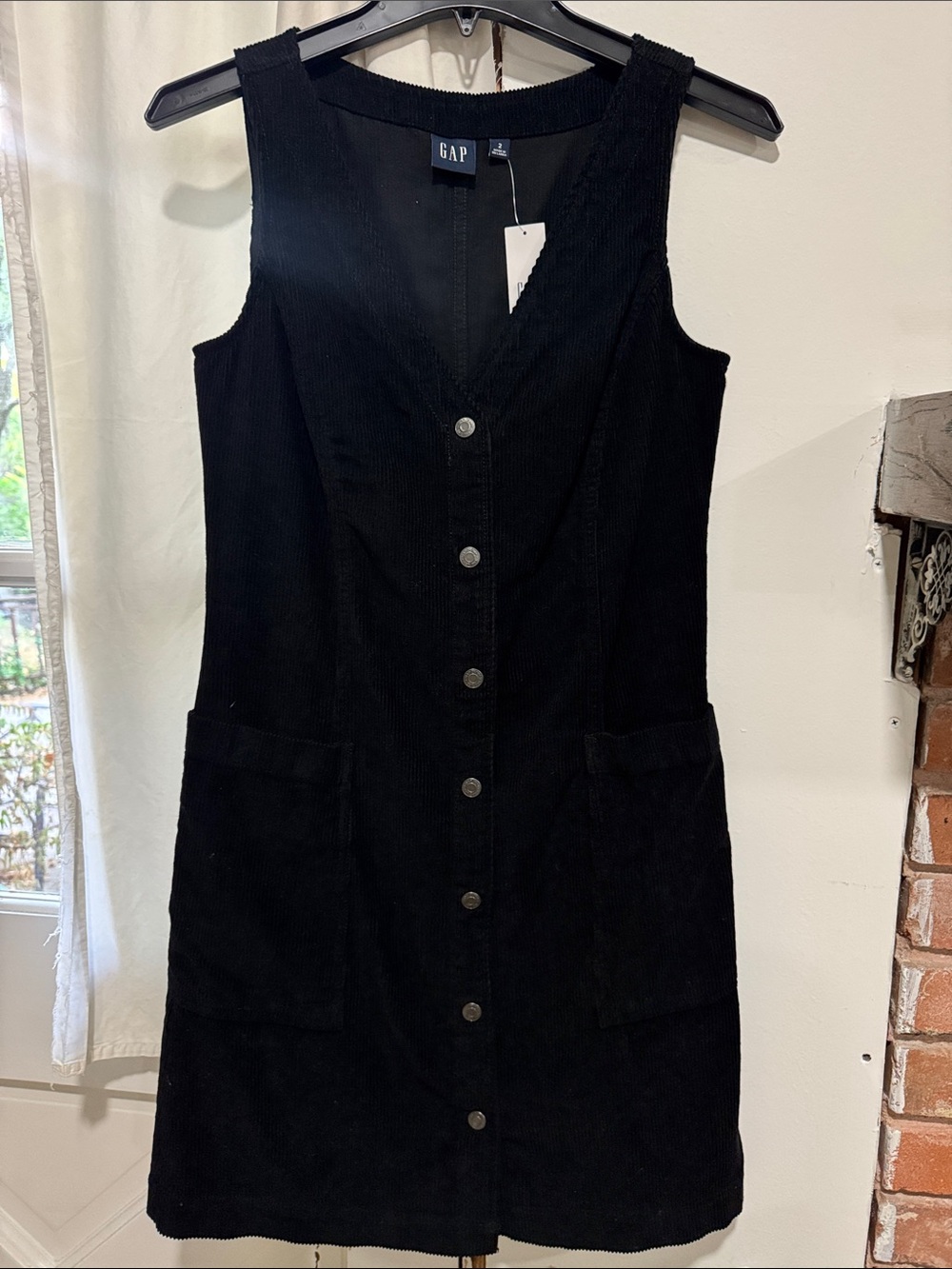 GAP Black Corduroy Button-Front Tank Dress